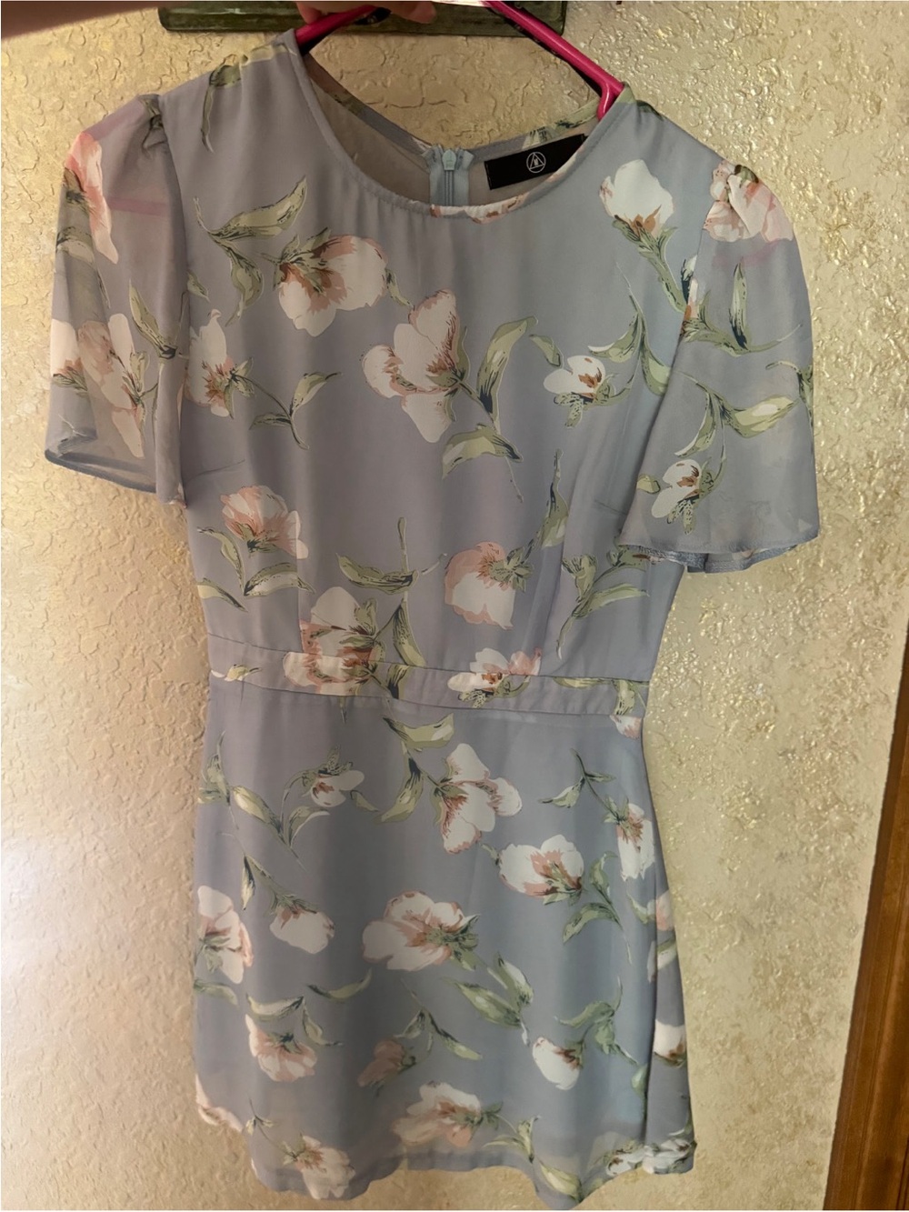 Missguided Light Blue Floral Chiffon Short Dress